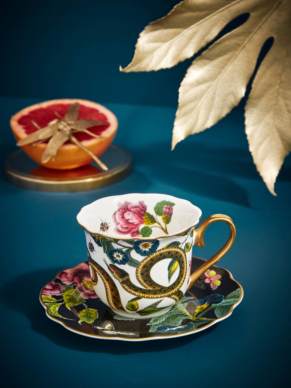 Creatures of Curiosity Dark Floral Teacup and Saucer