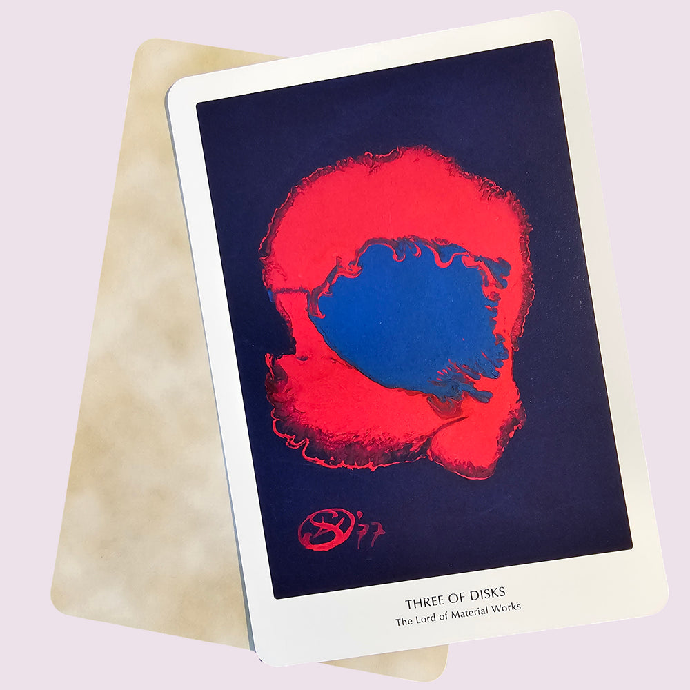 Card with red and blue design on a white background