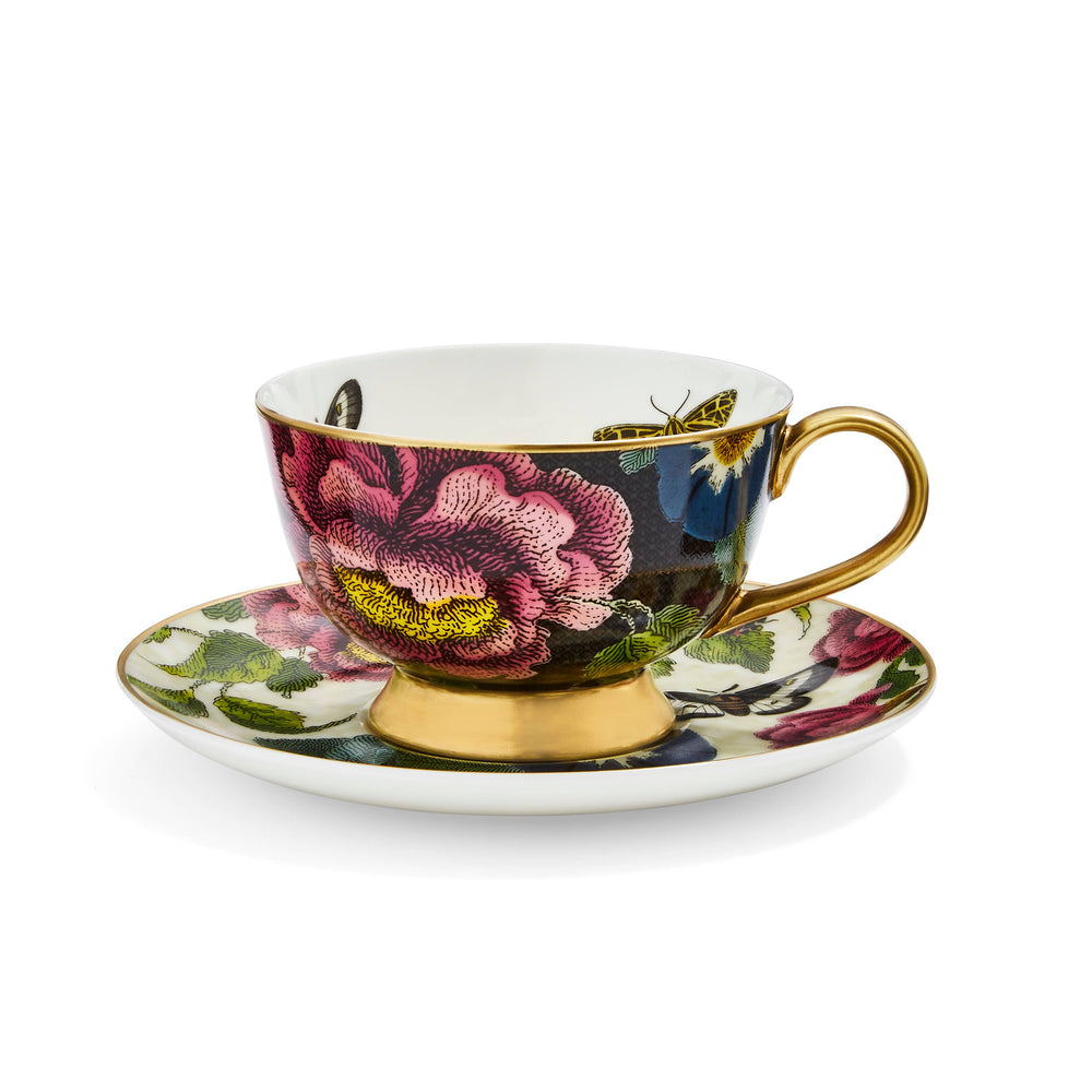 Creatures of Curiosity Dark Floral Coupe Teacup and Saucer