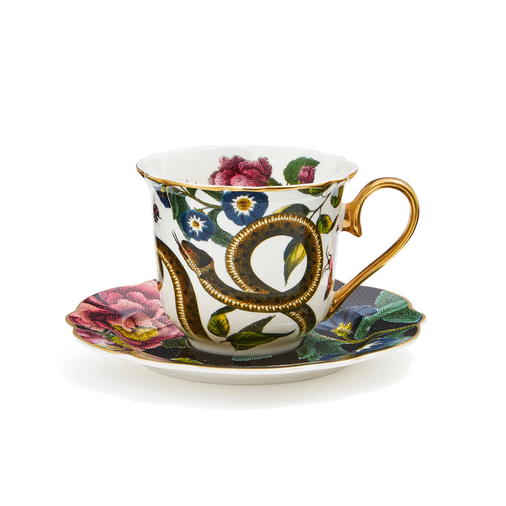 Creatures of Curiosity Dark Floral Teacup and Saucer