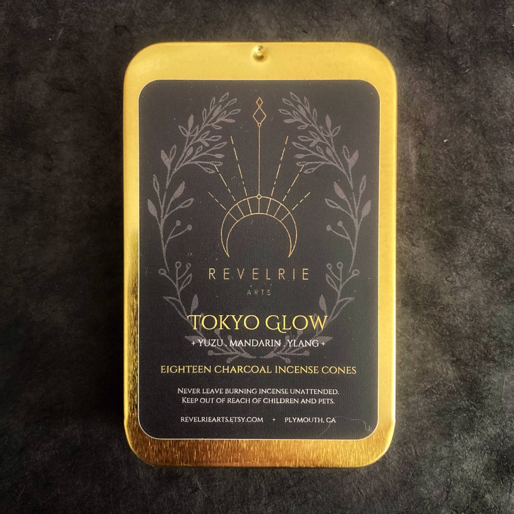 Tokyo Glow - Charcoal Incense Cones In Gold Tin 