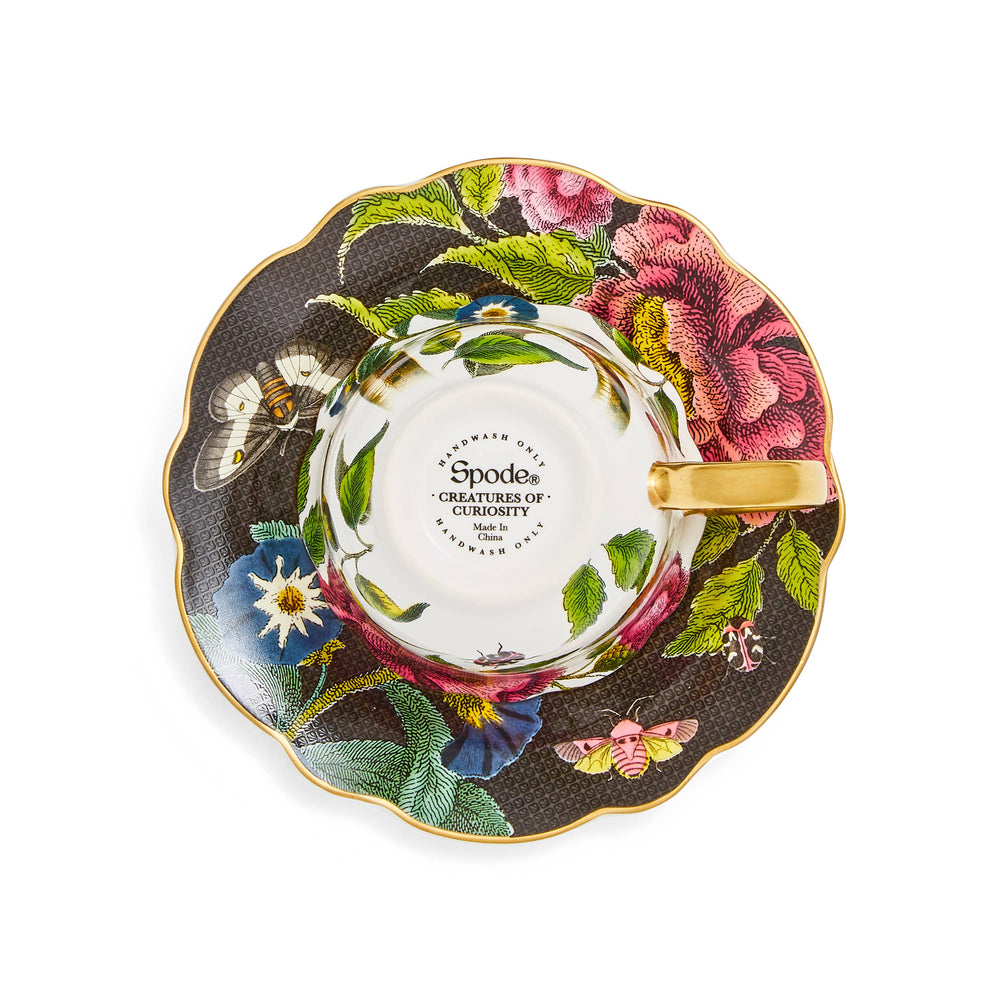Creatures of Curiosity Dark Floral Teacup and Saucer