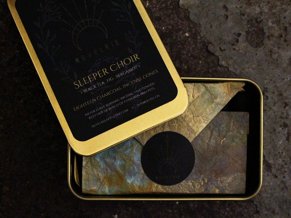 Sleeper Choir - Charcoal Incense Cones In Gold Tin