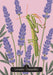 Oracle card featuring lavender flowers and a praying mantis symbolizing peace, calm, and tranquility.