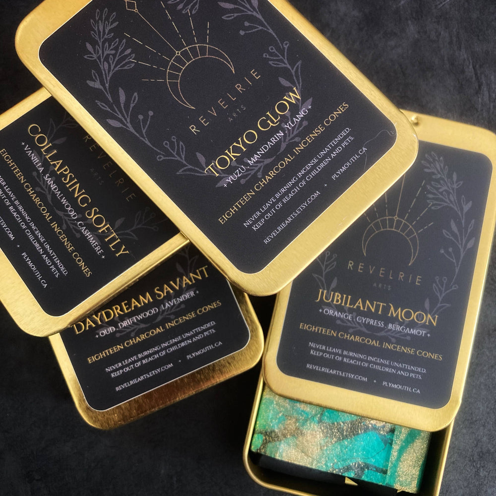 Jubilant Moon - Charcoal Incense Cones In Gold Tin 