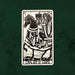 Cavalier de Coupe (Knight of Cups) card from the Lux Tarot, depicting a mounted rider presenting a ceremonial cup in UUSI's hand-carved linocut style.