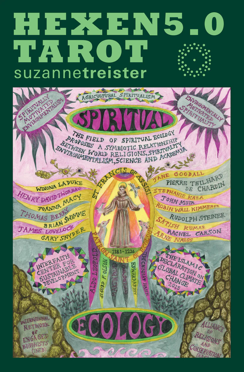 HEXEN 5.0 Tarot deck box by Suzanne Treister featuring intricate artwork exploring spiritual ecology and interconnected global systems