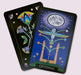 Offering card from the Initiates Oracle featuring a winged figure beneath a radiant moon with symbolic gemstones and raised hands
