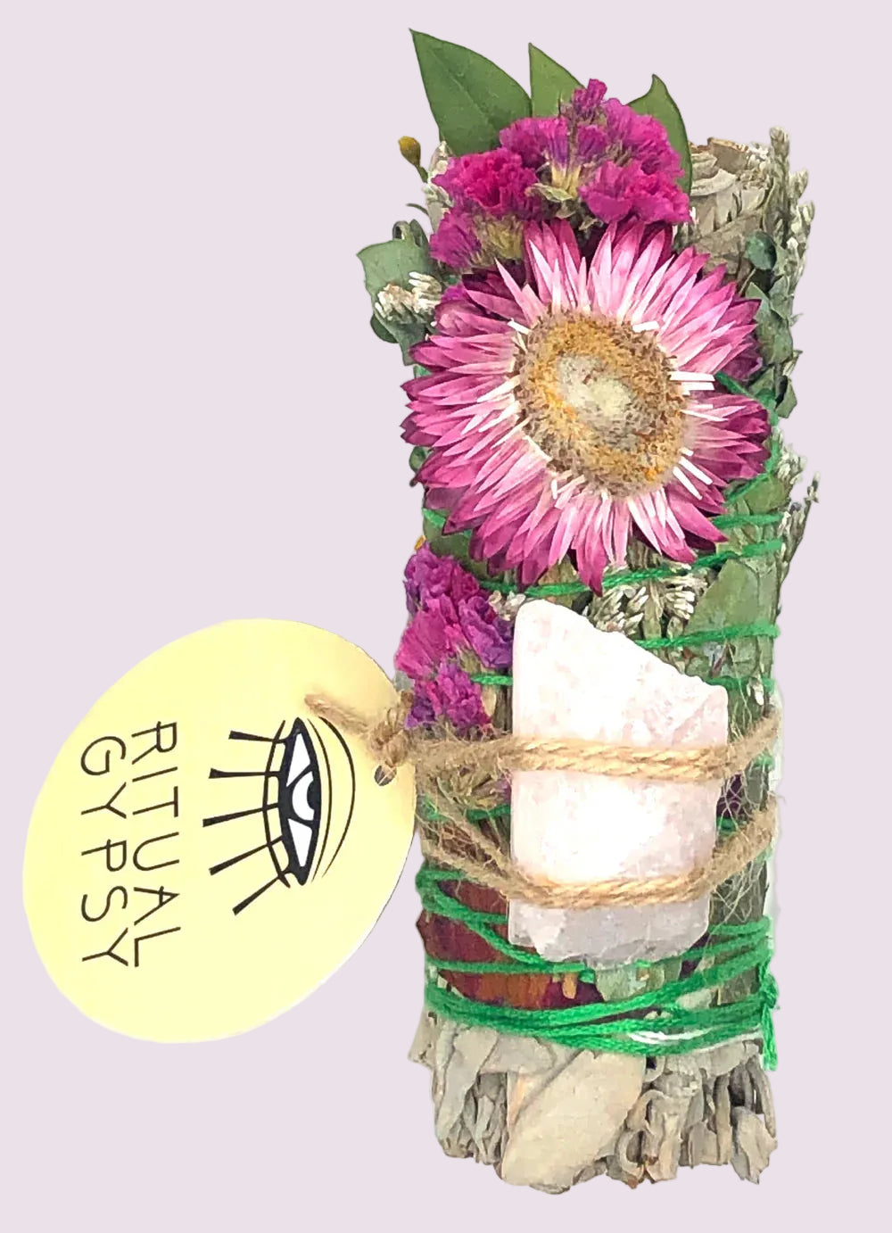 Ritual Wand + Rose Quartz 4" White Sage Smudge Stick