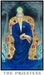 The Priestess tarot card from The Modern Queer Tarot portraying Virginia Woolf seated in quiet contemplation, surrounded by moonlight and symbolic motifs of intuition and inner knowledge.
