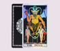 The Devil card from the Holo Tarot, presenting traditional Rider–Waite–Smith imagery with bold colors and a striking holographic foil finish.