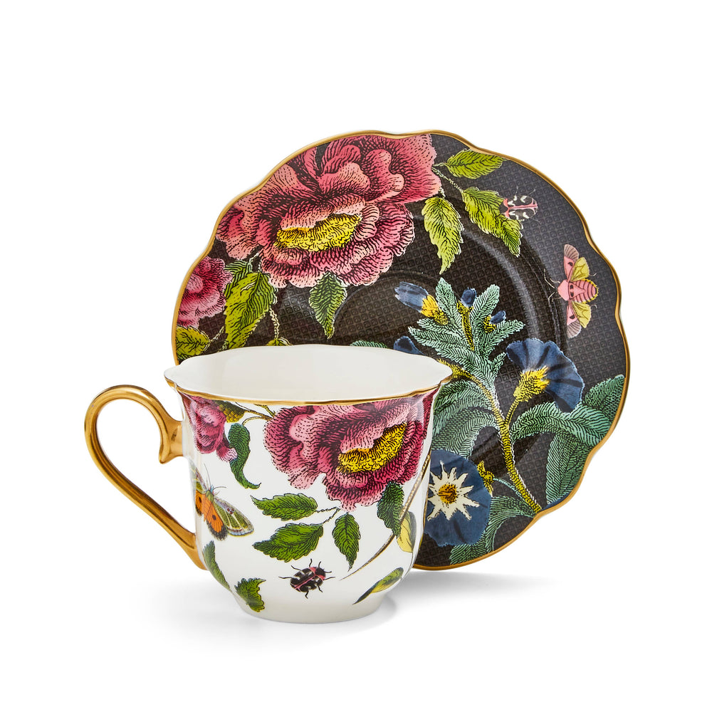 Creatures of Curiosity Dark Floral Teacup and Saucer