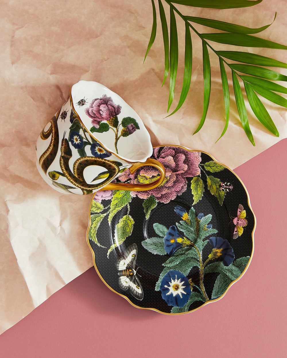 Creatures of Curiosity Dark Floral Teacup and Saucer