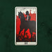 Death (XIII) card from the Lux Tarot, featuring a silhouetted rider against a vivid red landscape that symbolizes transformation and renewal.