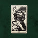 Strength (XI) card from the Lux Tarot, portraying a lion and serene figure in UUSI's expressive black-and-white hand-carved linocut artwork.