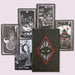 Night Visions Tarot Second Edition card set displayed with multiple Major Arcana, Midnight card, and signature black and red box