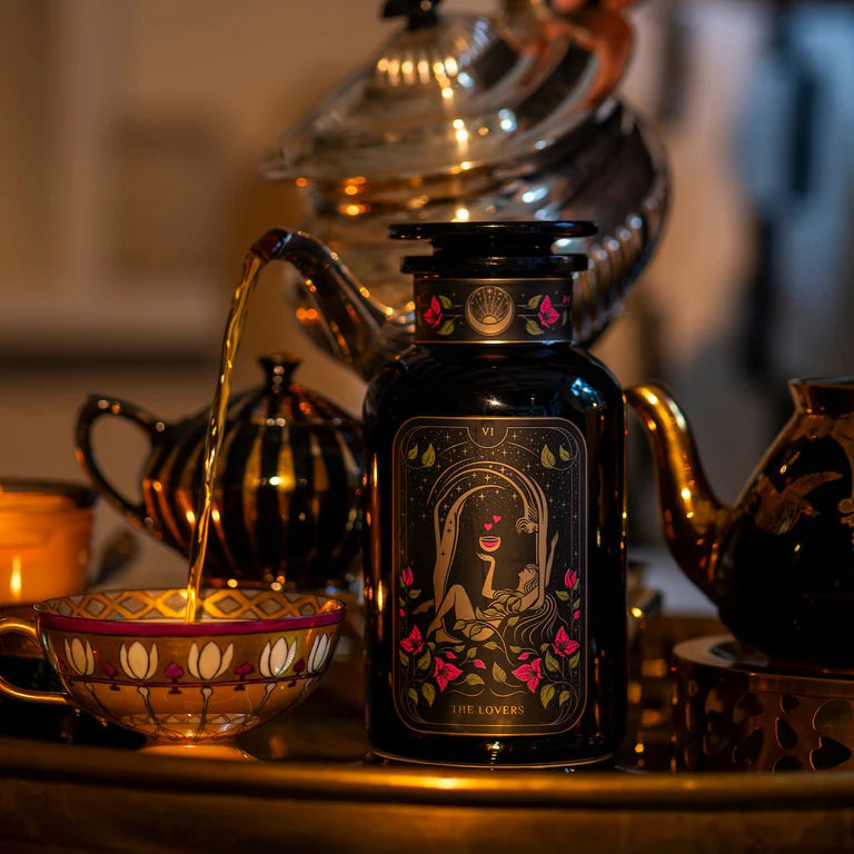 The Lovers Herbal Wellness Tea – Hibiscus Cinnamon Vanilla Love Potion – Violet Glass Apothecary Jar