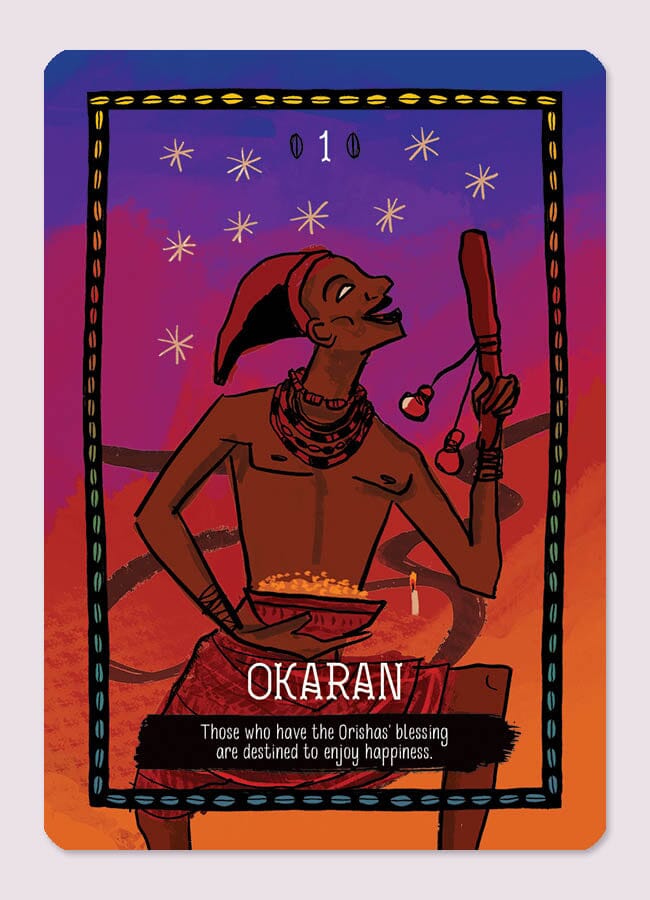 African Gods Oracle deck cover art featuring deities in vibrant colors