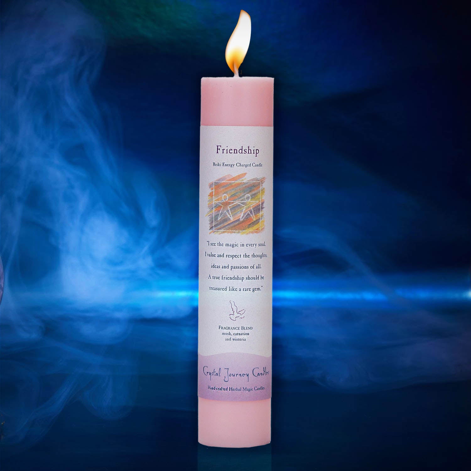 Crystal Journey Reiki Charged Herbal Magic Pillar Candle - Friendship Candles