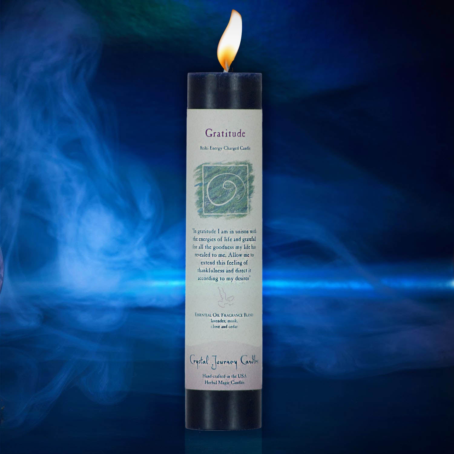 Crystal Journey Reiki Charged Herbal Magic Pillar Candle - Gratitude Candles