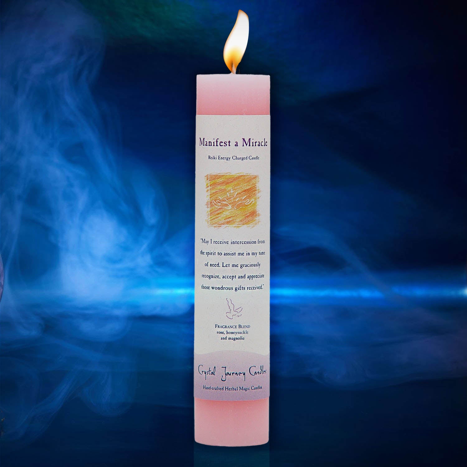 Crystal Journey Candles – Manifest A Miracle Reiki Charged Votive, Rose Honeysuckle Magnolia Scent