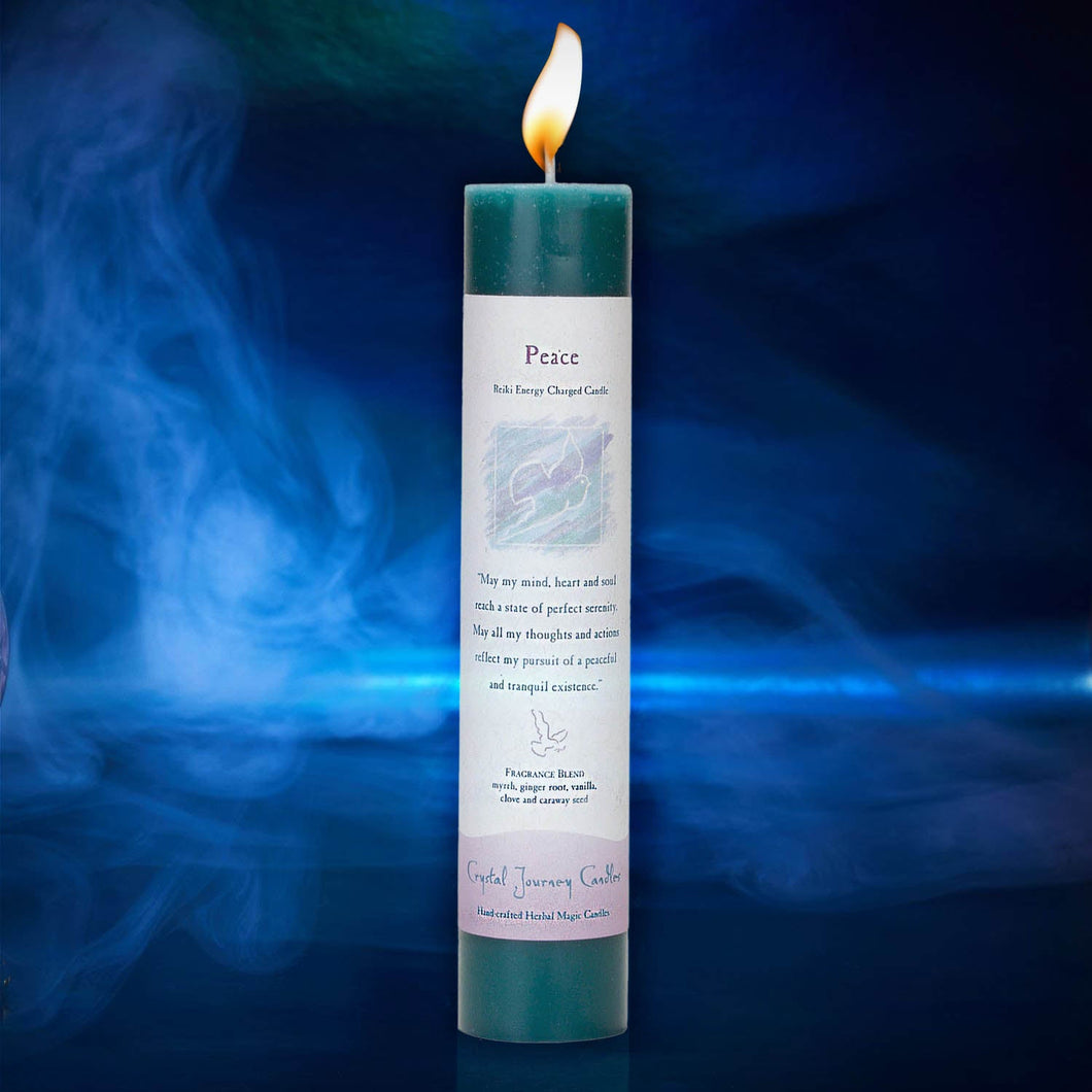 Crystal Journey Reiki Charged Herbal Magic Pillar Candle - Peace Candles