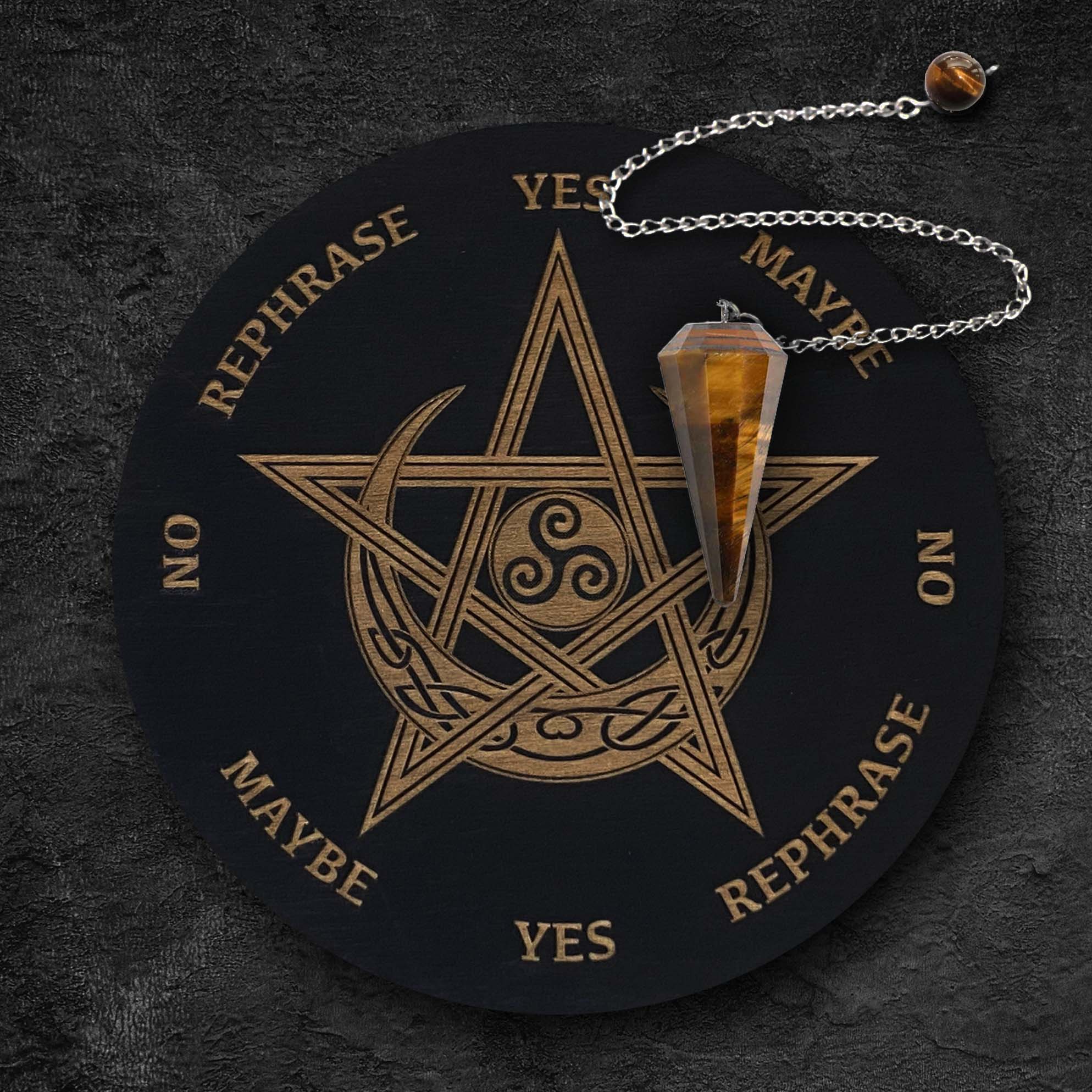 Celtic Pentagram Wooden Dowsing Kit with 6-inch Board and Crystal Pendulum Dowsing