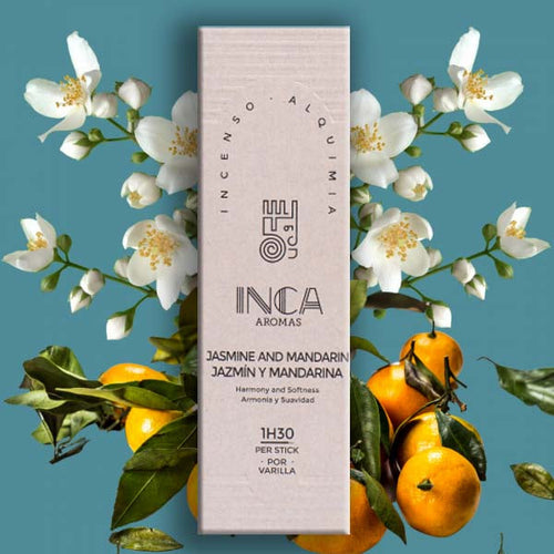 Inca Aromas all-natural fair-trade incense. Jasmine and Mandarin promoting balance and vitality Incense